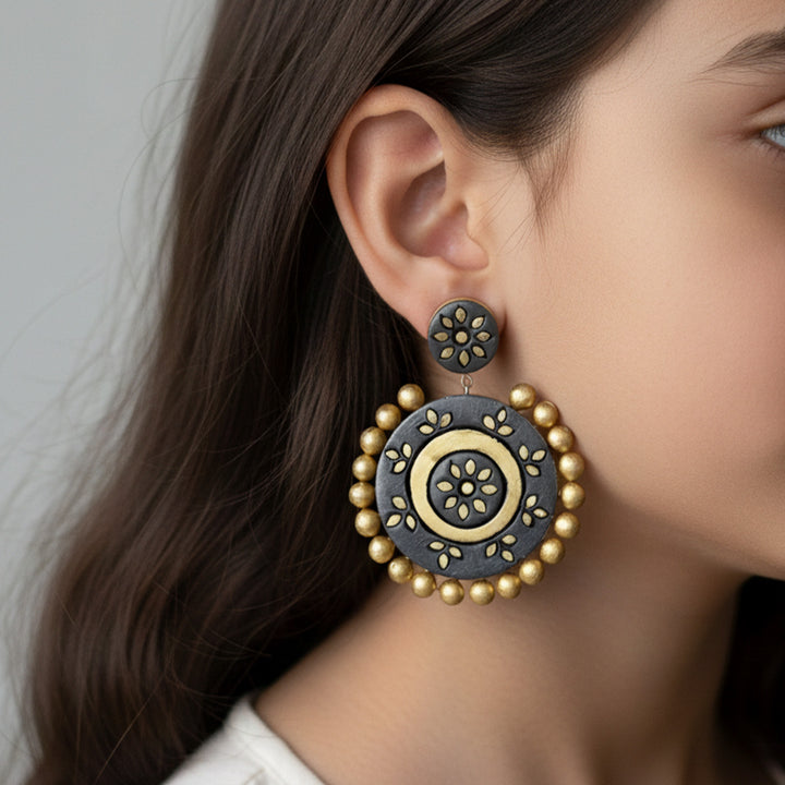 Handmade Boho Bloom Chandbali Terracotta Earrings