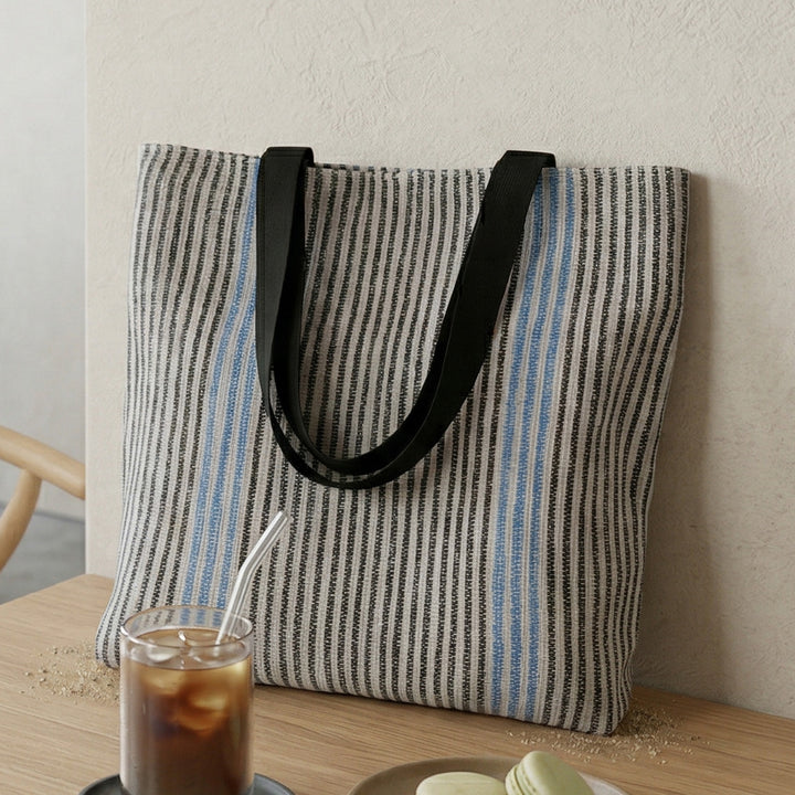 Black and White Striped Upcycled Plastic Handcrafted Classic Tote Bag