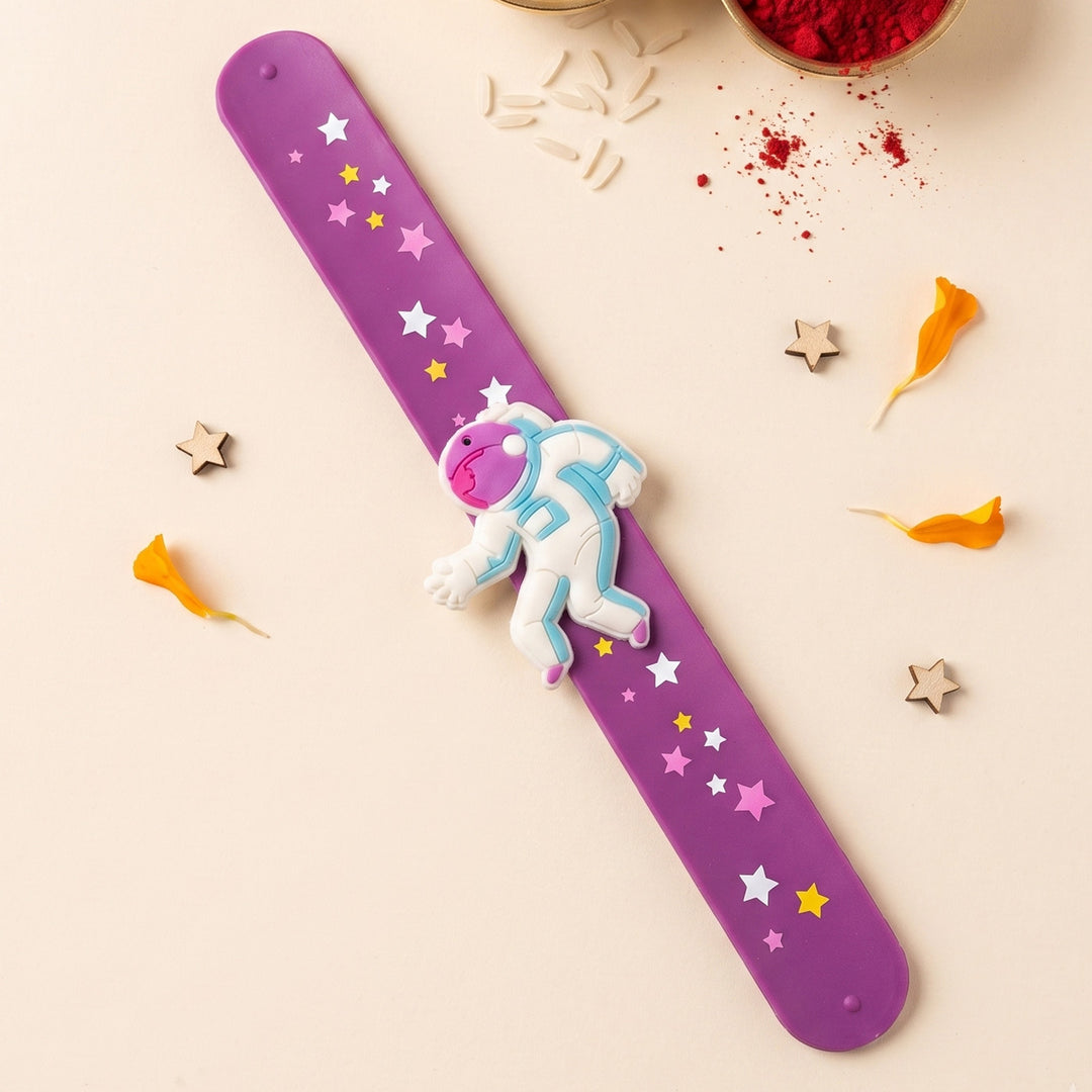 Handmade Astronaut Silicone Slap Band Rakhi For Kids With Roli Chawal For Brother