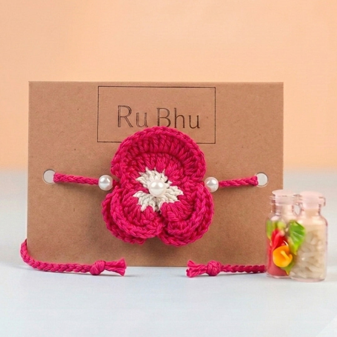 Handmade Crochet Pansy Bloom Floral Rakhi With Roli Chawal For Bhaiya
