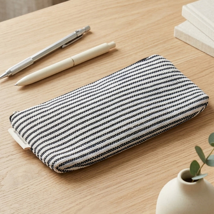 Black and White Striped Upcycled Plastic Handcrafted Multi-Purpose Pouch