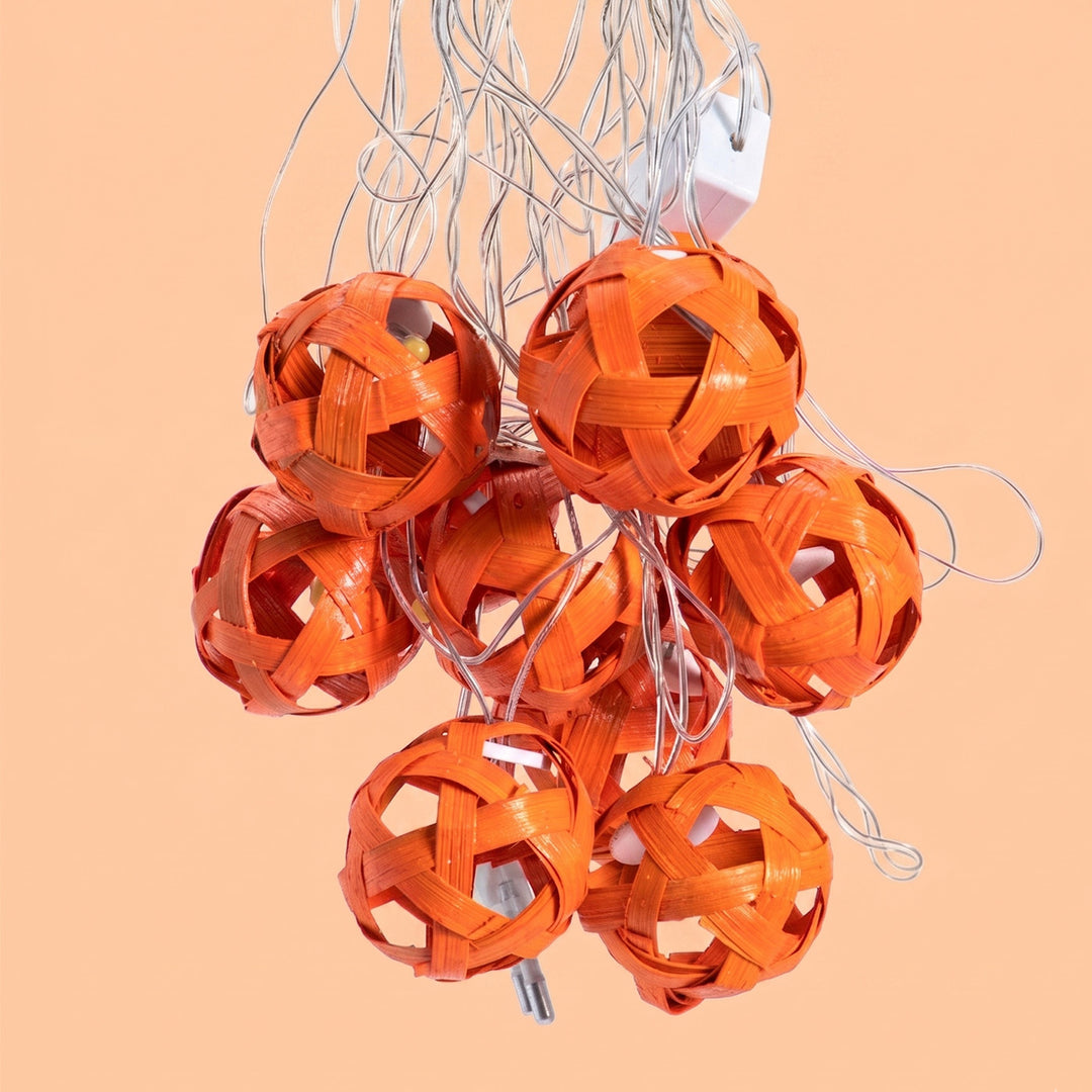 Star Full Moon Handcrafted Orange Bamboo LED Fairy Light For Festive Decor