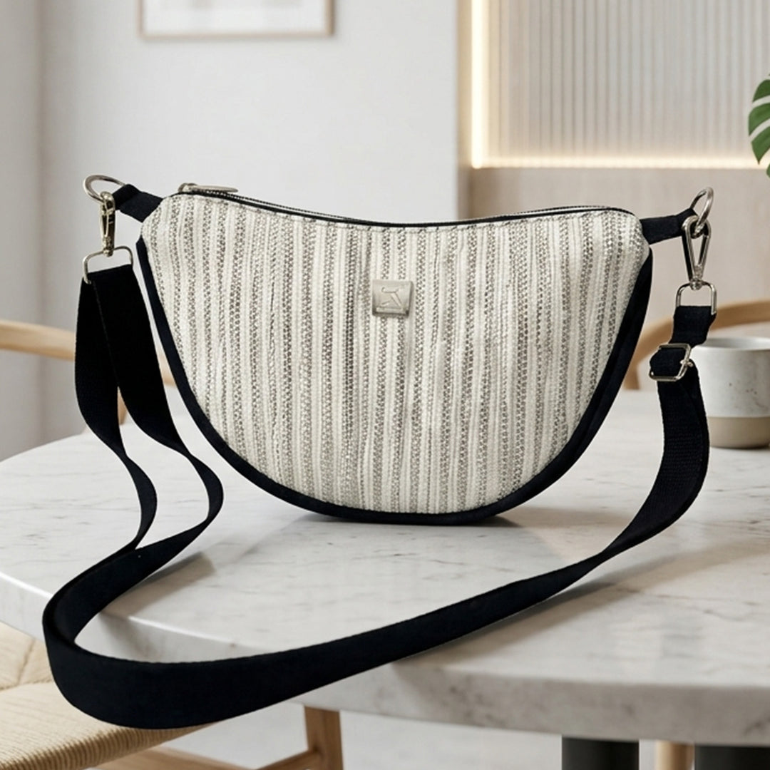 Handcrafted Upcycled Plastic Curve Sling Bag For Everyday Use | Adjustable Crossbody Strap