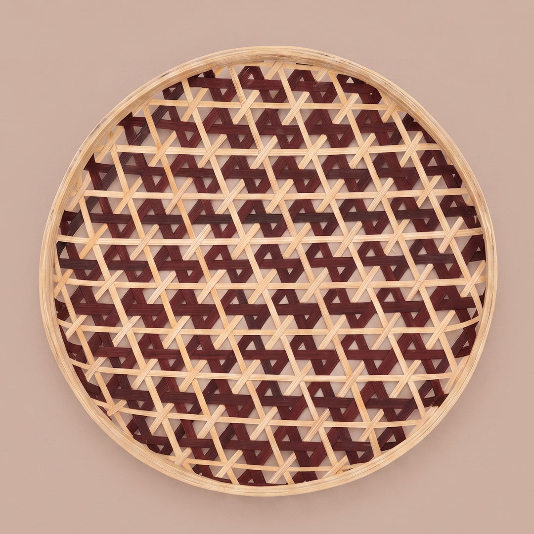 Set of 3 | "Zira" Handcrafted Woven Bamboo Wall Plate With Lacquered Finish For Festive Decor