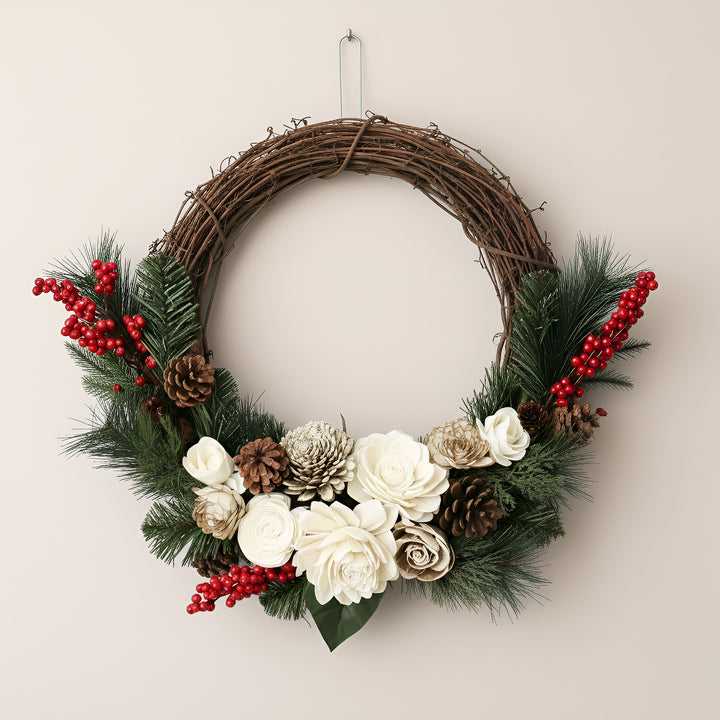 Handmade Shola Flower Wreath For Christmas Decoration
