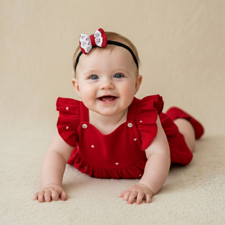 Christmas Red Heart Baby Girl Gift Hamper | Romper, Swaddle & Teether