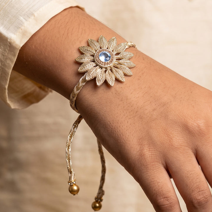 Handmade Beige Royale Couple Rakhi Lumba Set With Roli Chawal For Bhaiya Bhabhi