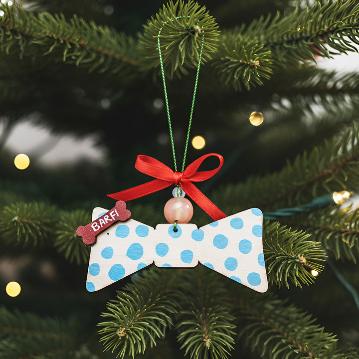 Personalized Polka Dot Dog Bow MDF Wood Ornament For Tree Decoration