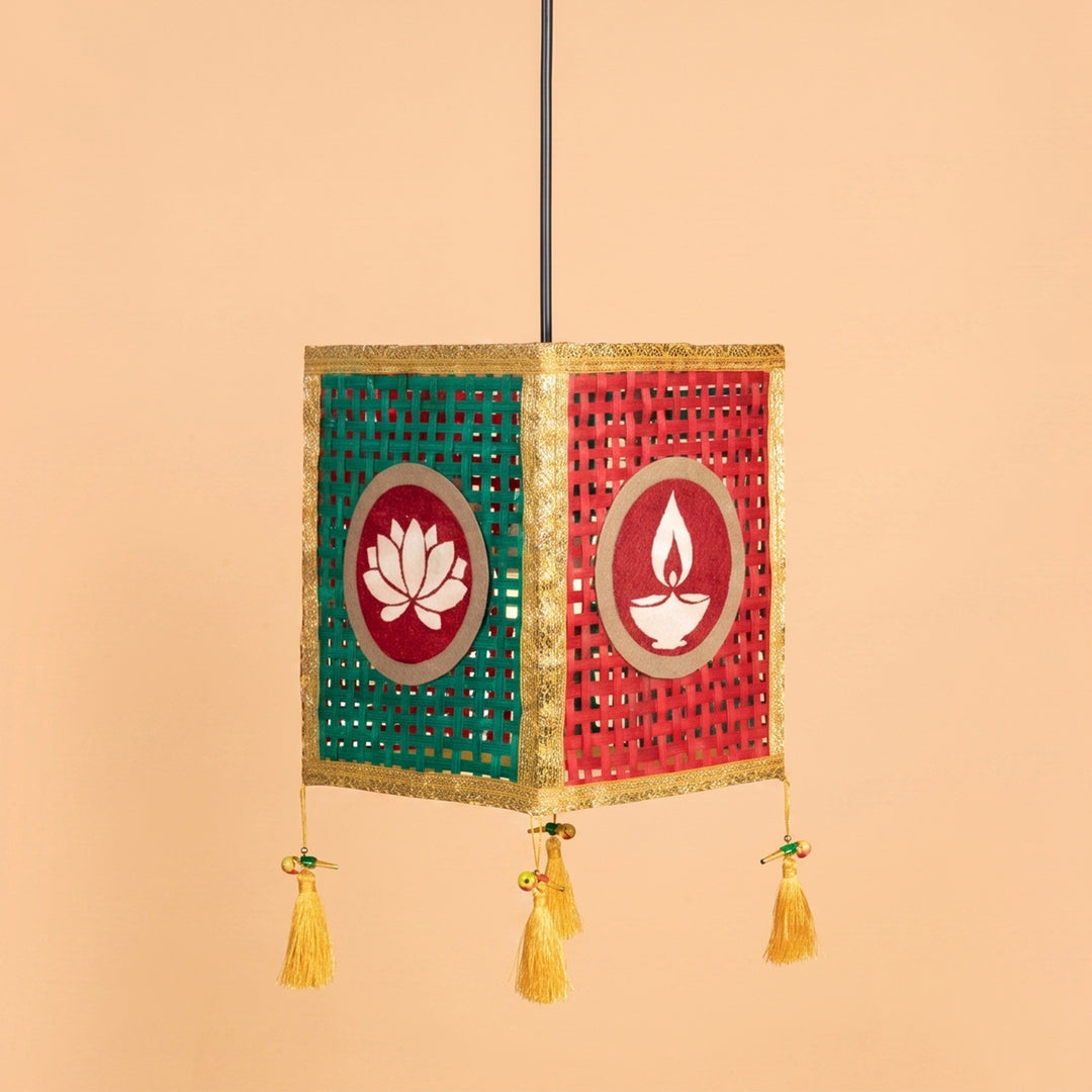 "Noor" Jaali Handwoven Red Bamboo Kandil / Lampshade For Festive Decor