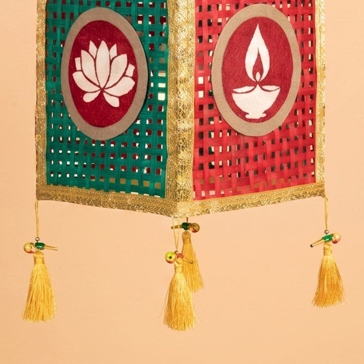 "Noor" Jaali Handwoven Red Bamboo Kandil / Lampshade For Festive Decor