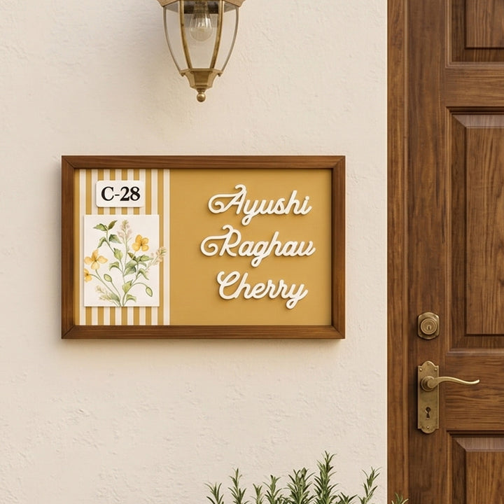 Personalized Aangan Aura Printed Wooden & Acrylic Name Plate with 3D Letters