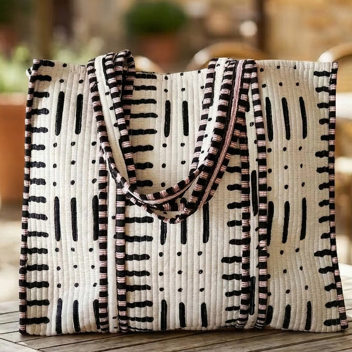 Handmade Yin Yang White Cotton Tote Bag