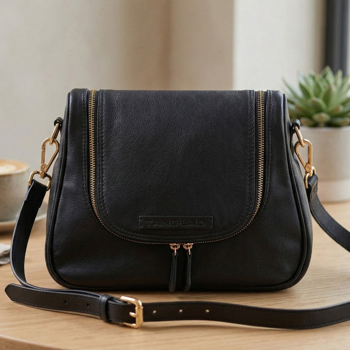 Personalized Black Millie Leather Sling Bag