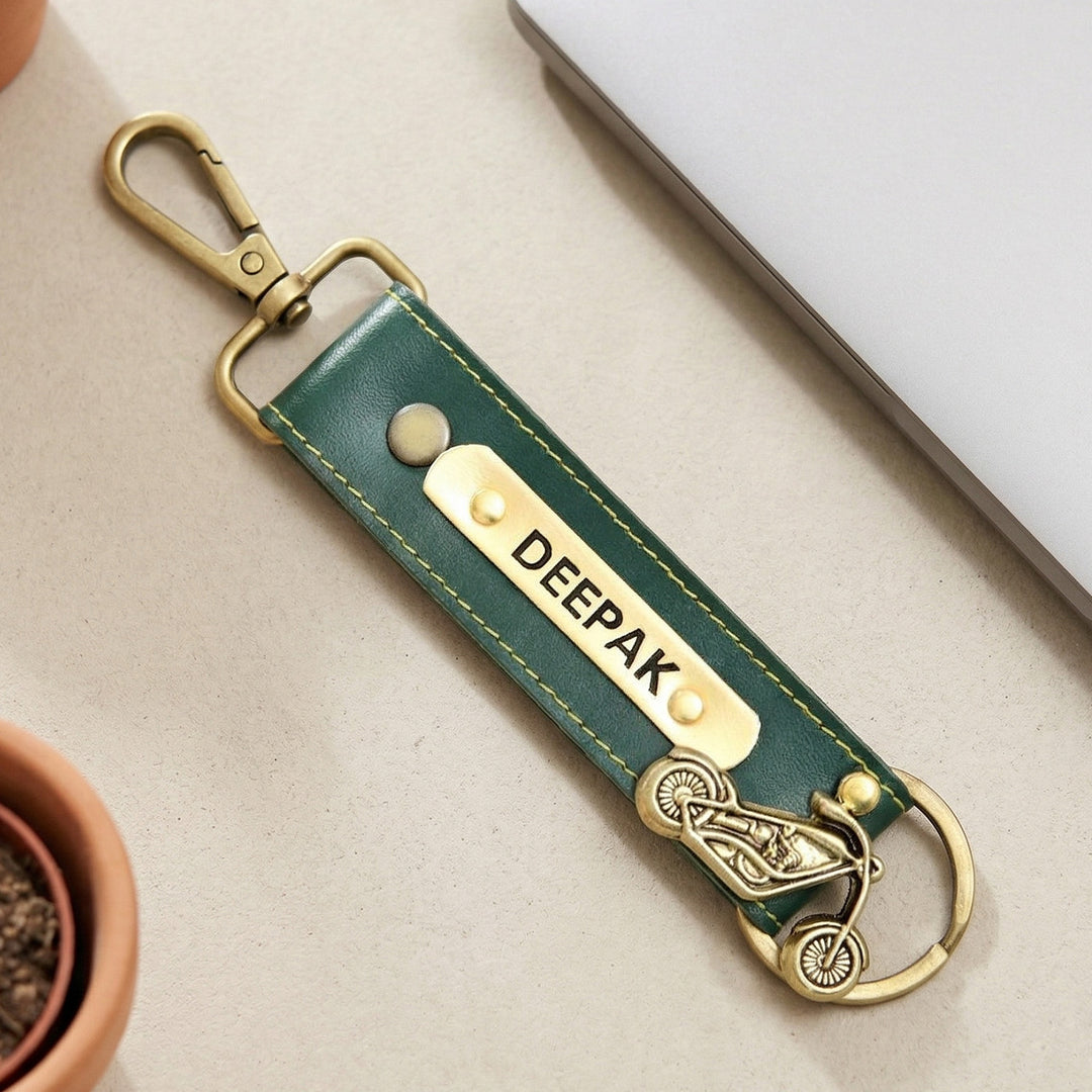 Personalized Faux Leather Key Chain With Charm