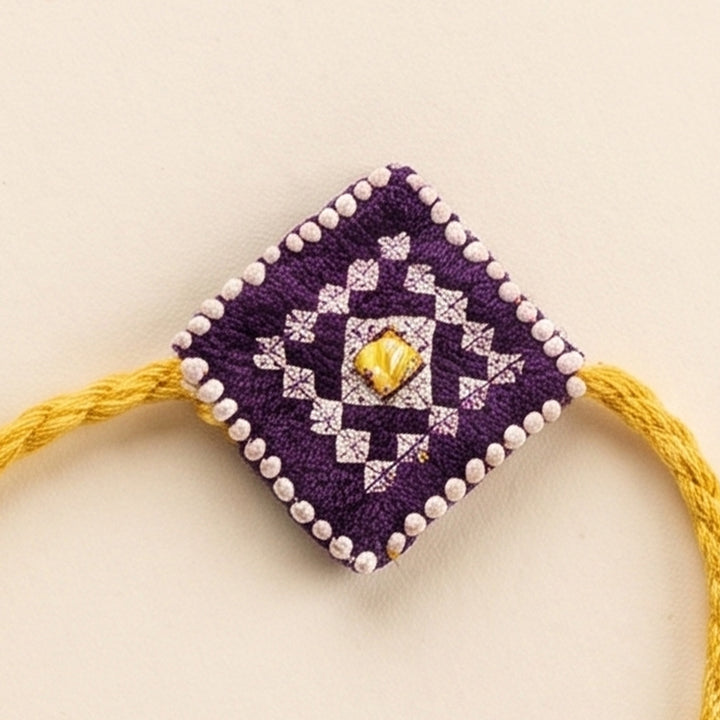 Handcrafted Silk Thread & Pearl Bead Work Cheed Rakhi - Violet