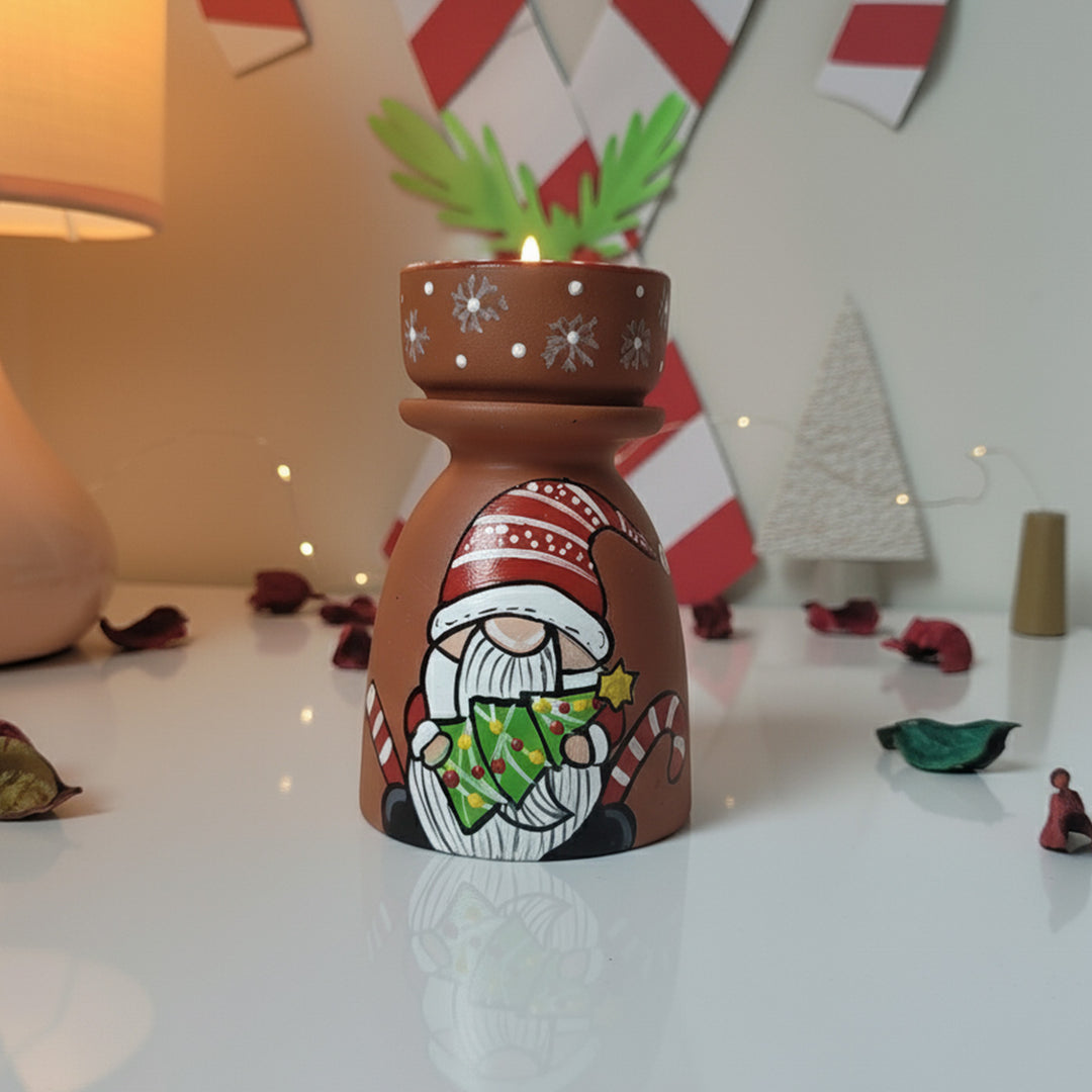 Hand-Painted Gnome Tealight Holder For Christmas Decoration