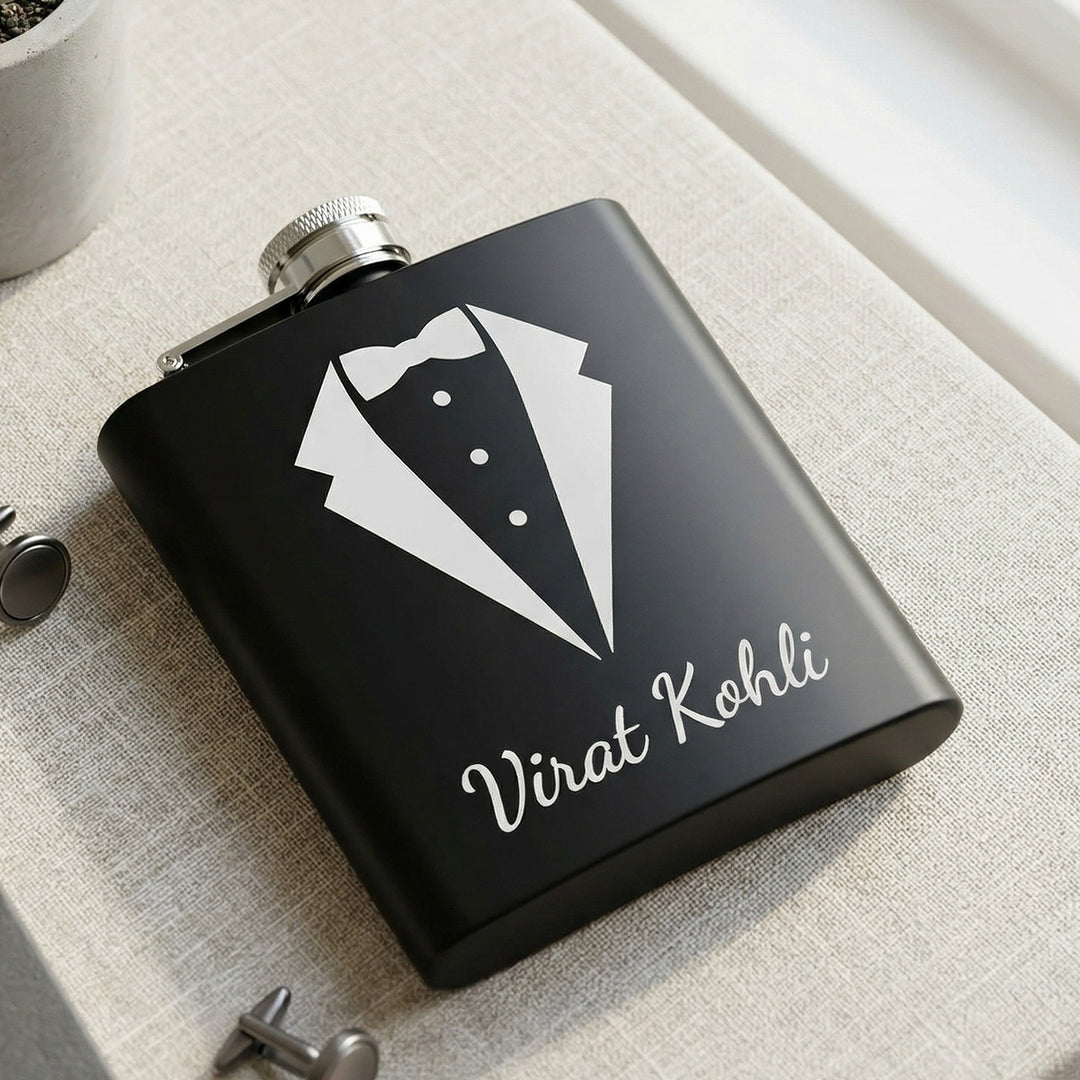Personalized Engraved Black Stainless Steel Hip Flask | 250 ml