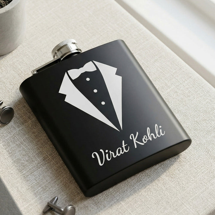 Personalized Engraved Black Stainless Steel Hip Flask | 250 ml