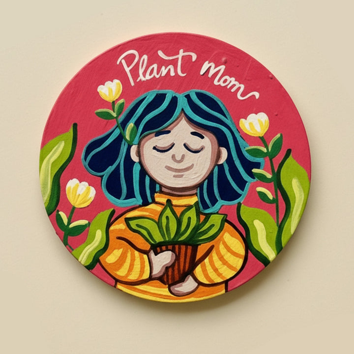 Hand-Painted Plant Mom MDF Wood Fridge Magnet