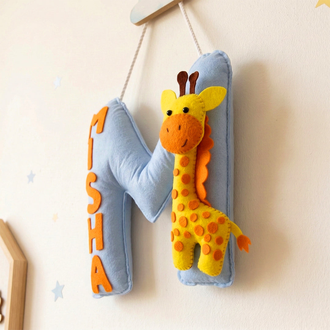 Personalized Giraffe Theme Felt Kids Name Plate
