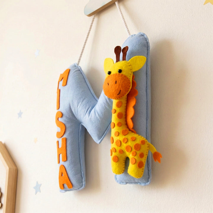Personalized Giraffe Theme Felt Kids Name Plate