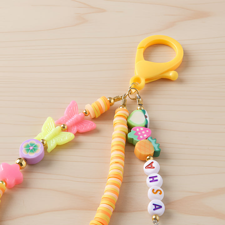 Personalized Neon Yellow Beaded Bag Charm For Kids