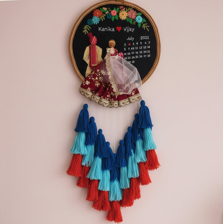 Personalized Embroidered Floral Wedding Plaque With Tassels