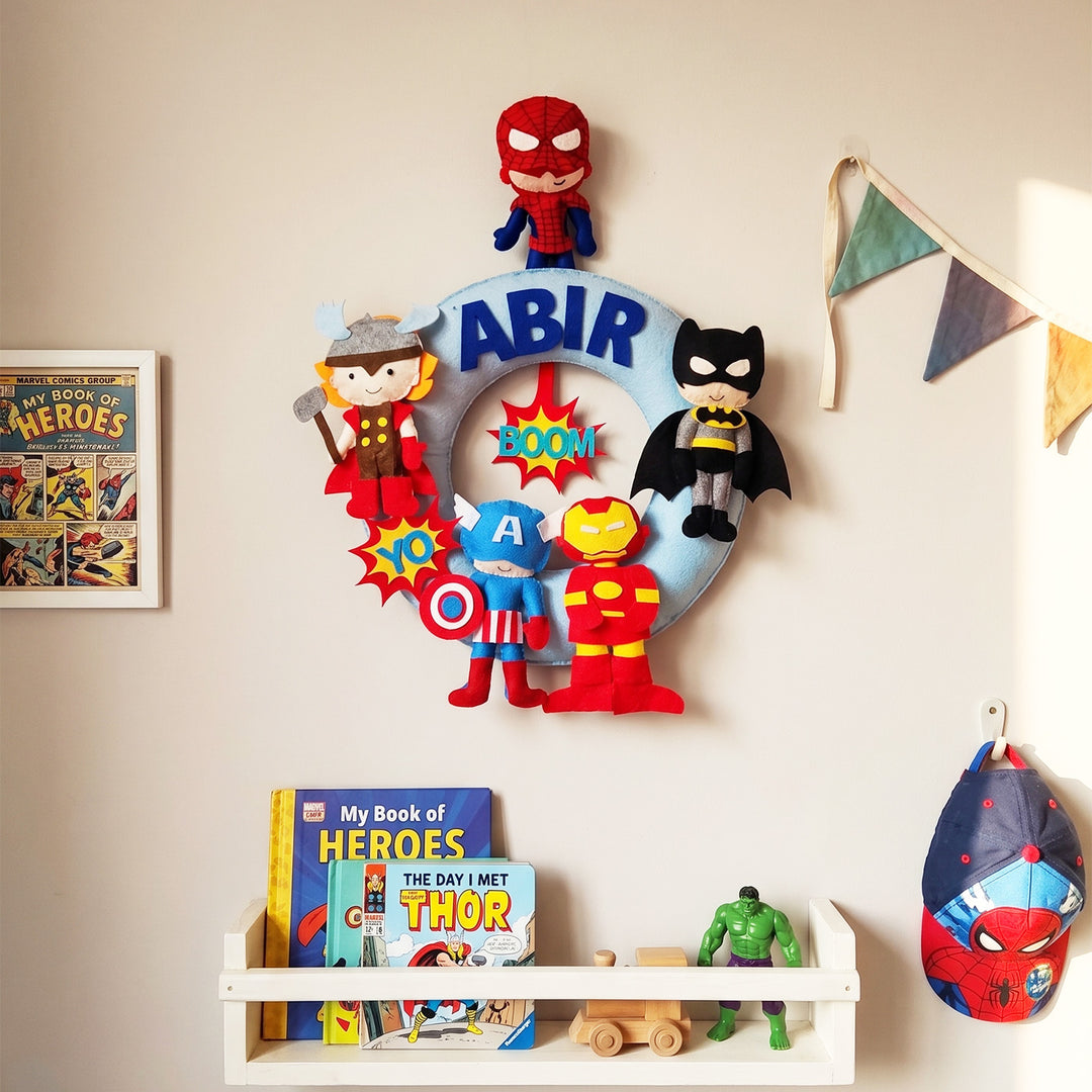 Personalised Superhero Felt Kids Name Plate