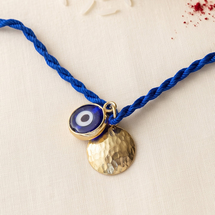 Evil Eye Multi-Wearable Gold Plated Sterling Silver Charm Rakhi With Roli Chawal For Brother