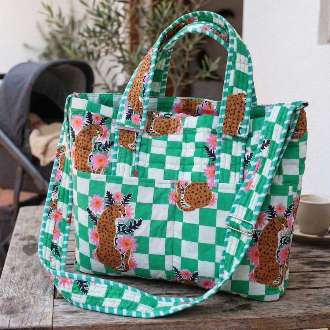 Personalized Green Cheetah Diaper Bag With Stroller Straps