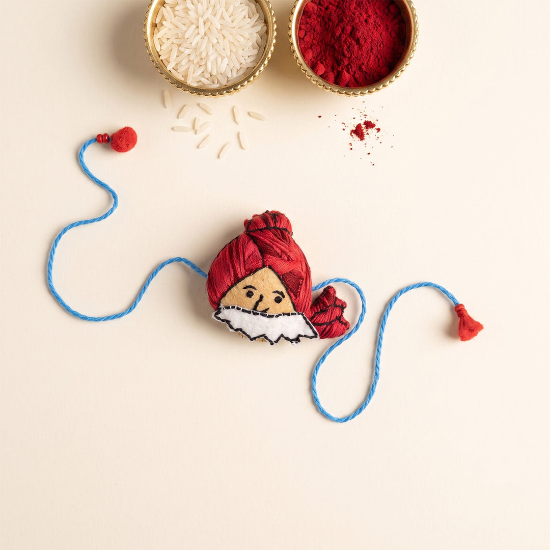 Hand Embroidered Chacha Chaudhary Felt Rakhi With Brooch Pin & Keychain For Brother