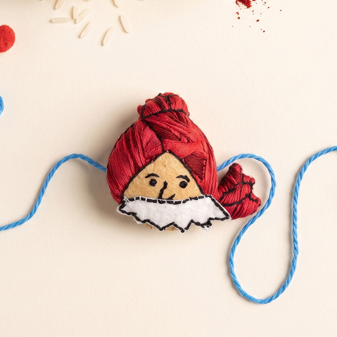 Hand Embroidered Chacha Chaudhary Felt Rakhi With Brooch Pin & Keychain For Brother