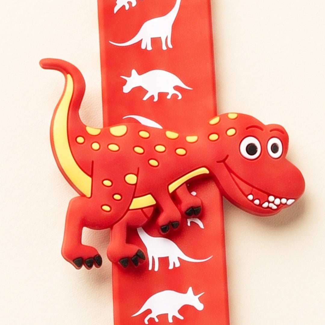 Handmade Red Dinosaur Silicone Slap Band Rakhi For Kids With Roli Chawal For Brother