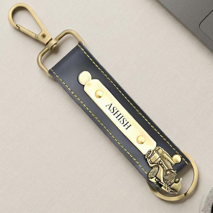 Personalized Faux Leather Key Chain With Charm