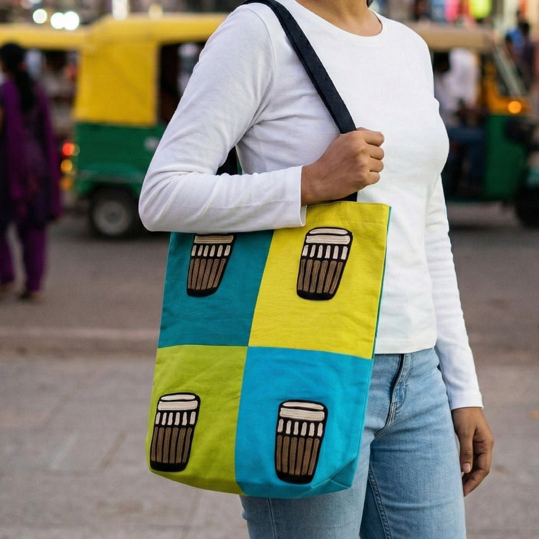 Hand-Embroidered Dori Work Cutting Chai Tote Bag
