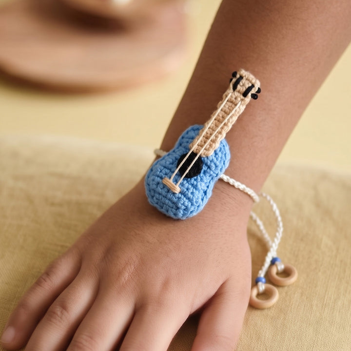Handmade Crochet Acoustic Guitar Rakhi For Boys With Roli Chawal
