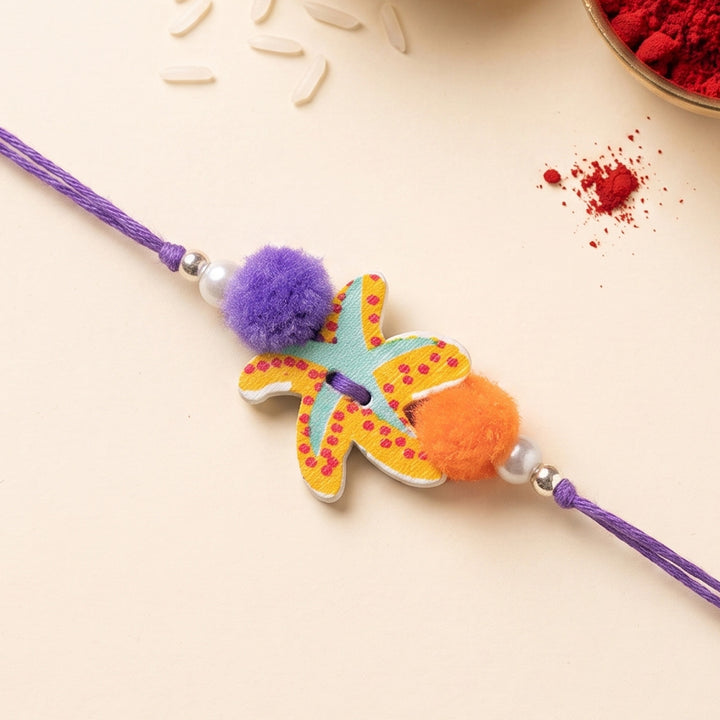 Little Starfish Handcrafted Wooden Kids Rakhi With Roli Chawal For Brother