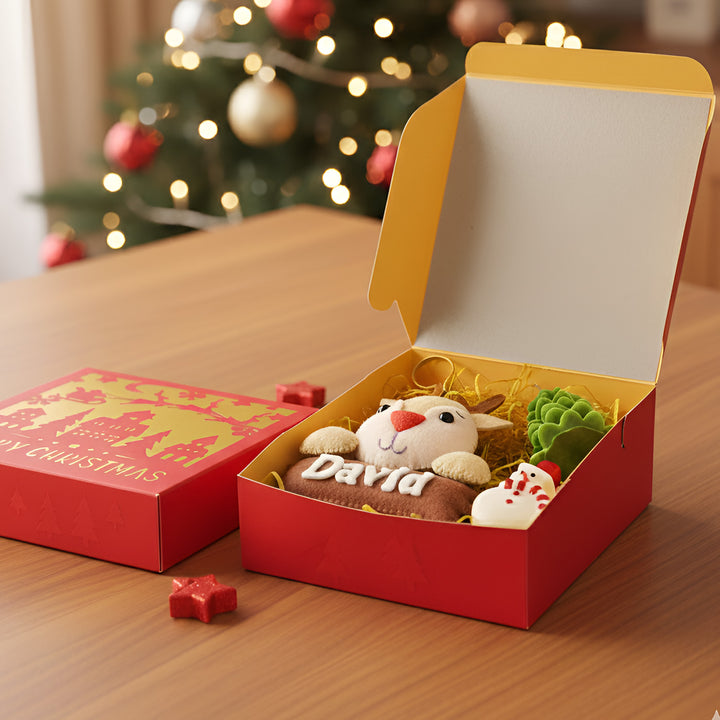 Personalized Christmas Gift Hamper | Includes 1 Ornament, 1 Xmas Tree Candle, 1 Snowman Candle