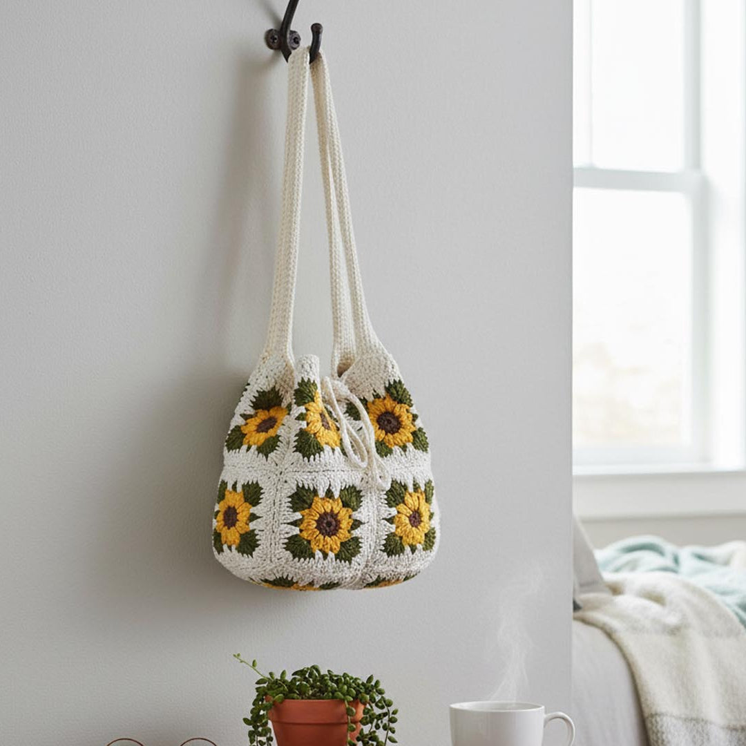 Handmade Crochet Sunflower Design Cotton Handbag