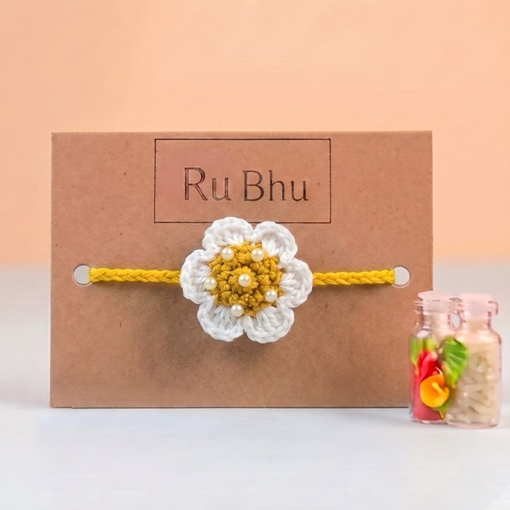Handmade Crochet Floral Theme Rakhi With Roli Chawal for Bhaiya