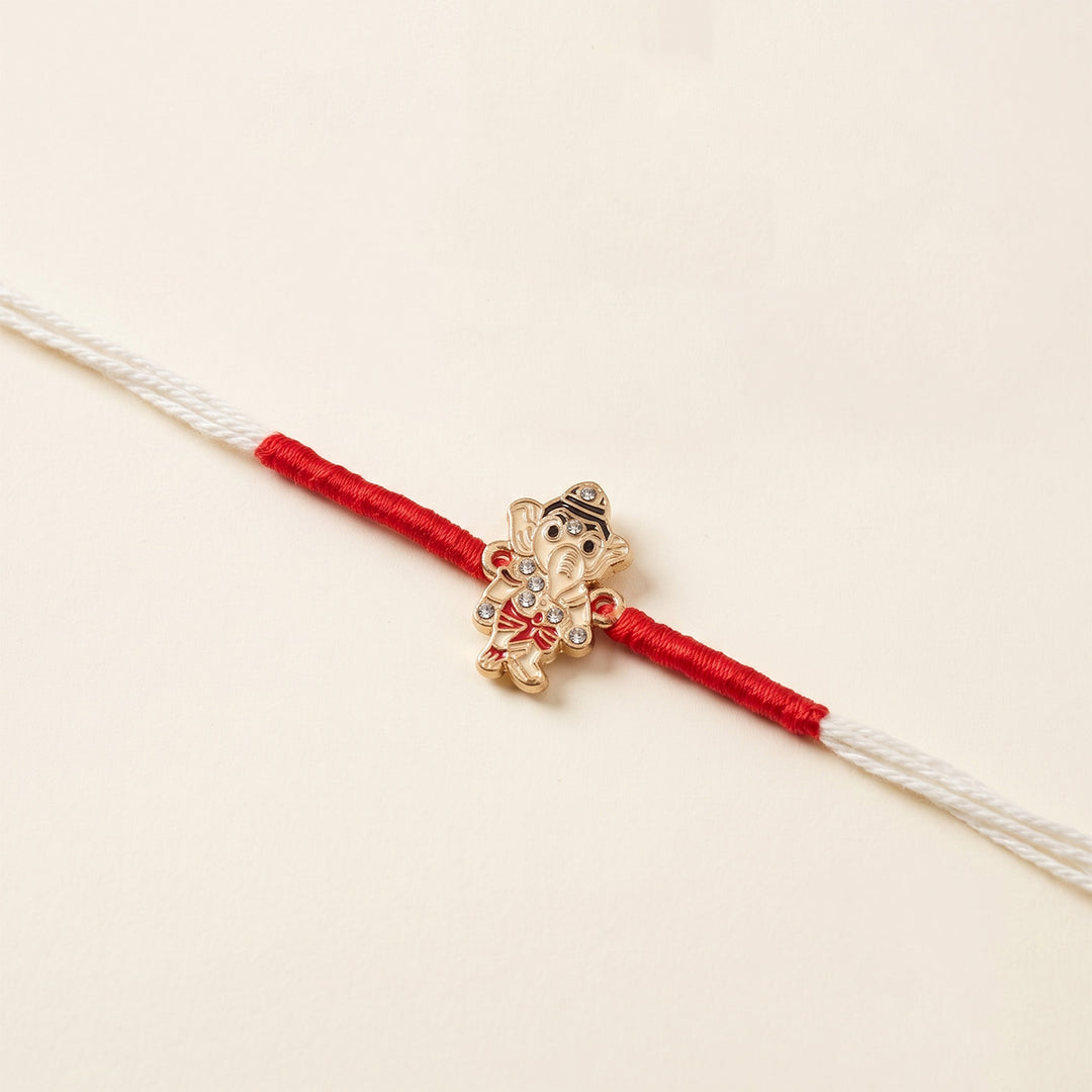 Reusable Handmade Mini Lord Ganesha Charm Rakhi With Roli Chawal For Brother