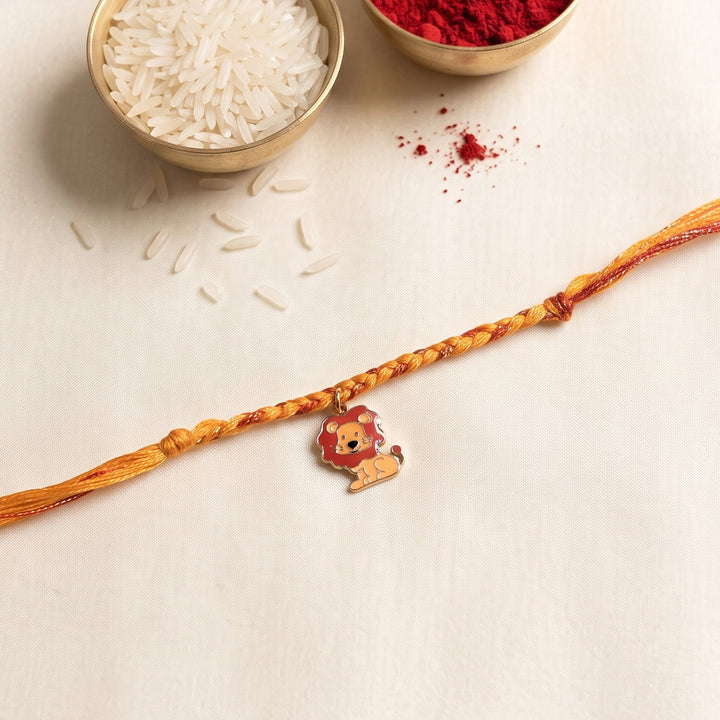 Handmade Lion Charm Rakhi With Roli Chawal For Kids