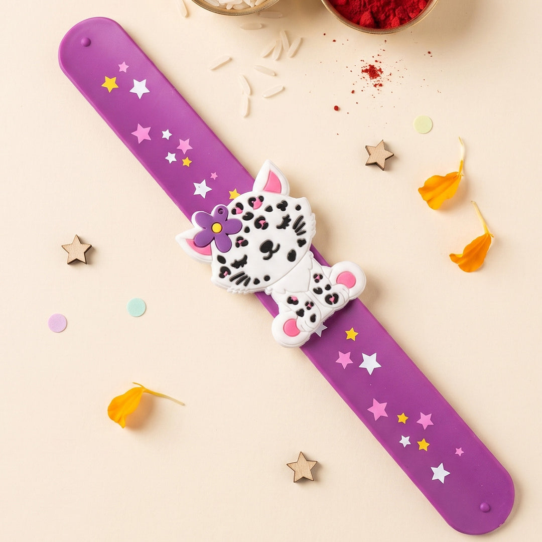 Handmade Cat Silicone Slap Band Rakhi For Kids With Roli Chawal For Brother