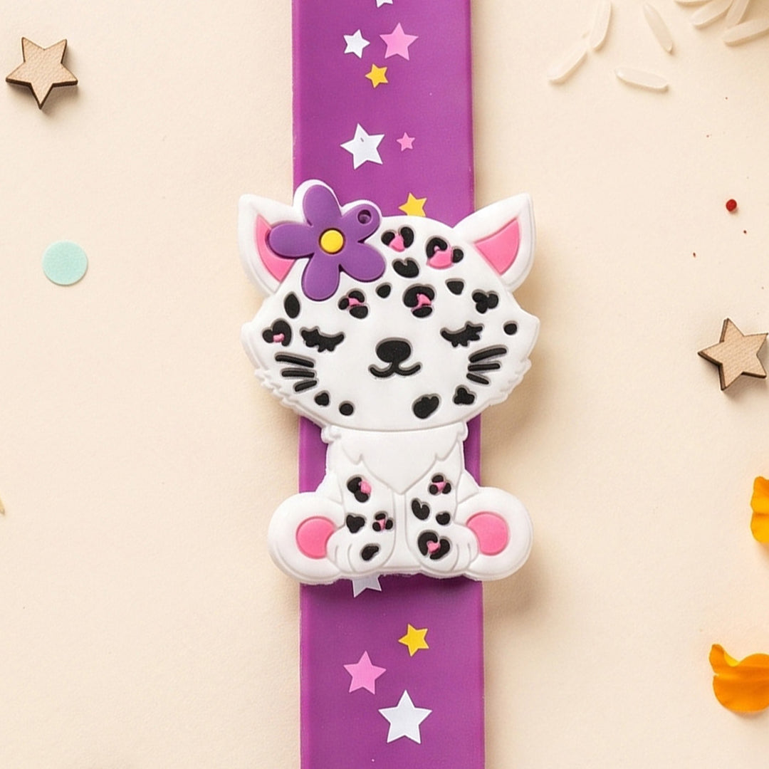 Handmade Cat Silicone Slap Band Rakhi For Kids With Roli Chawal For Brother