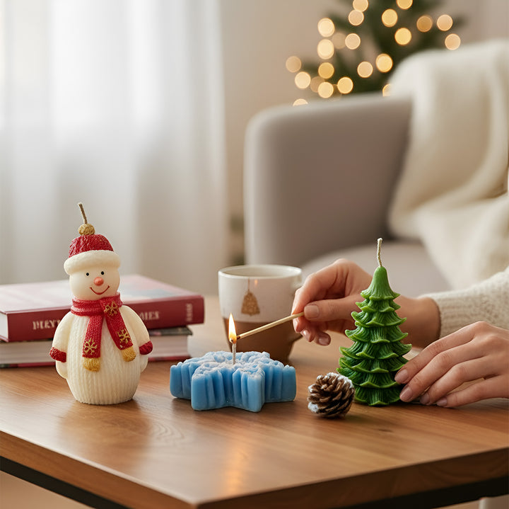 3 pc | Handmade Christmas Tree, Snowman & Snowflake Shaped Soy Wax Candles