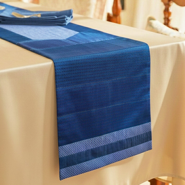 Handmade Blue Geometry Pattern Khunn Fabric Cotton Table Runner | 12 x 60 Inch