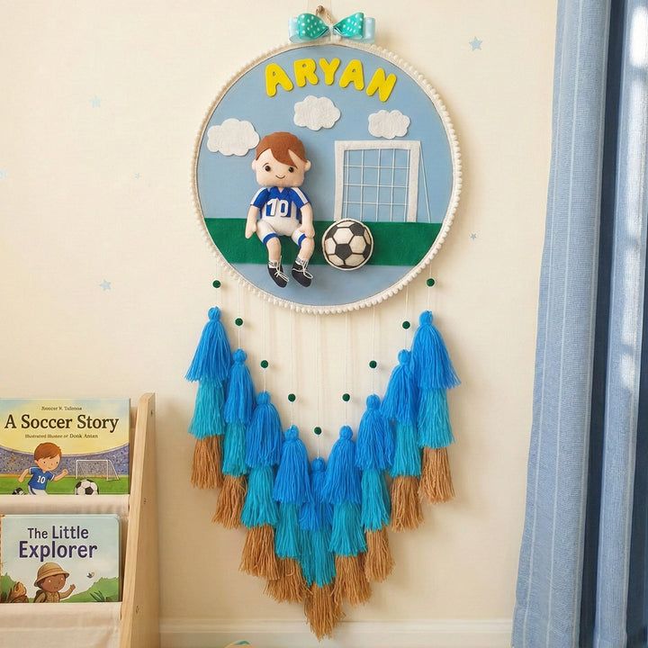 Personalized Soccer Boy Theme Kids Name Plate With Tassels