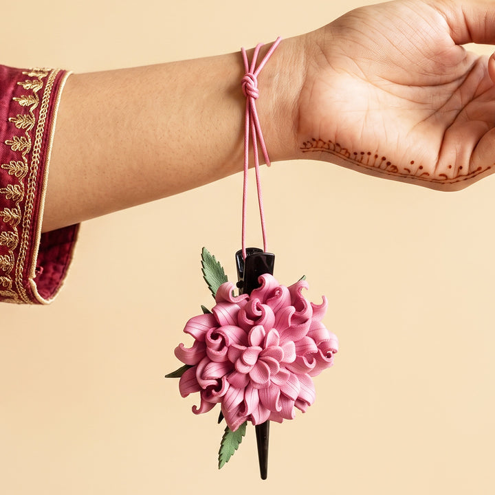 Pink & Purple Floral Lumba Rakhi With Hair Clip Reuse For Sister/Bhabhi