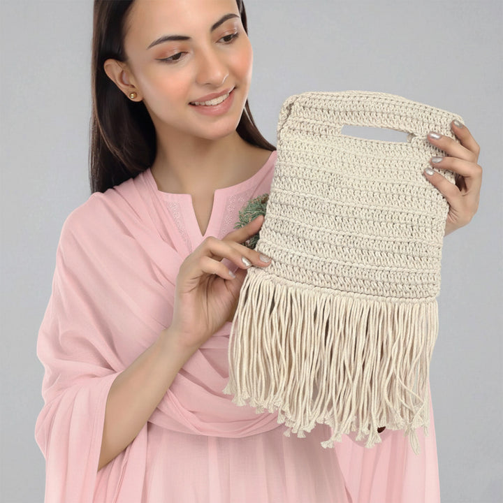 Handmade Crochet Miniature Handbag With Tassels