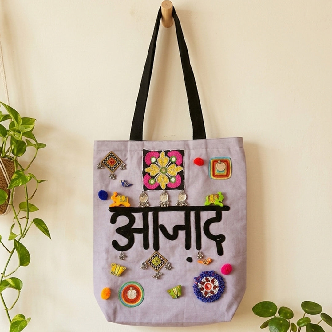 Hand-Embroidered Dori Work Azaad Tote Bag